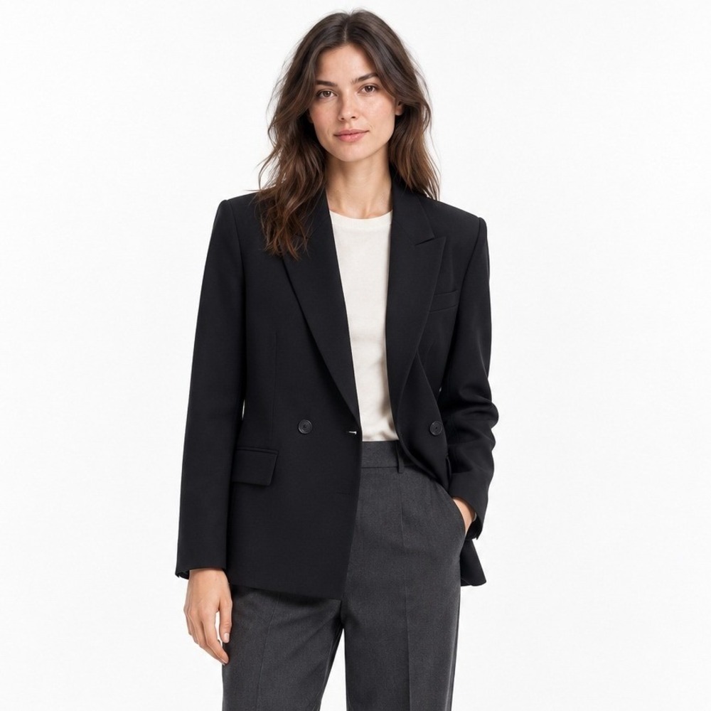 Zara Double Breasted Blazer XS Black Oversized Tailored Minimalist Office Chic